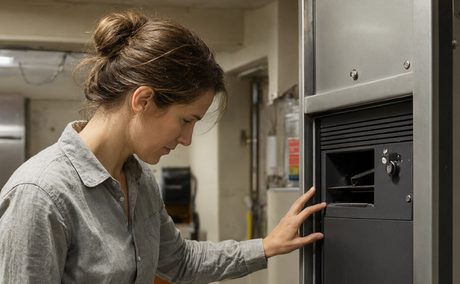 Woman checking the air filter on her funance