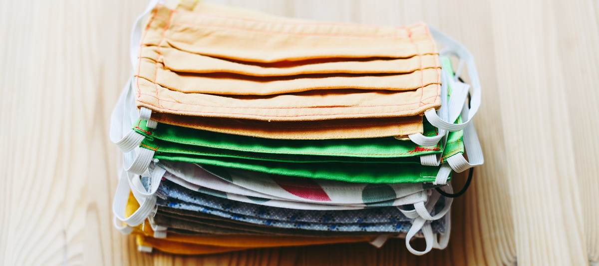 Stack of homemade, cloth face masks